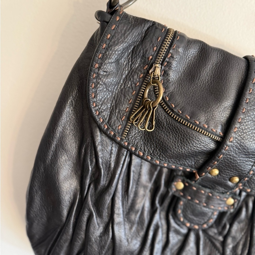 Carla Mancini Black Leather Hobo Bag Studded Boho Tassel Western Hippie Slouchy - Picture 14 of 16